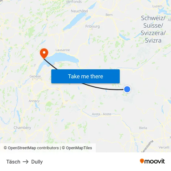 Täsch to Dully map