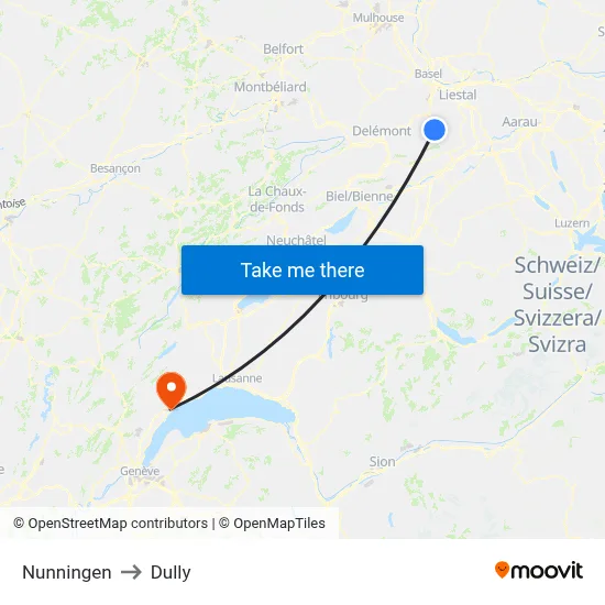 Nunningen to Dully map