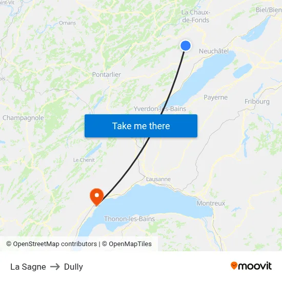La Sagne to Dully map