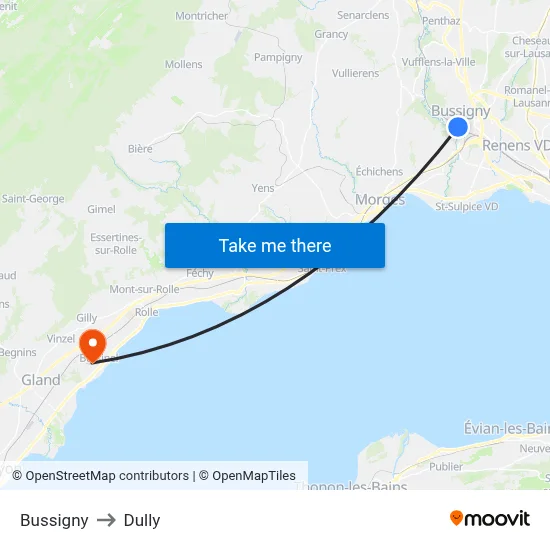 Bussigny to Dully map