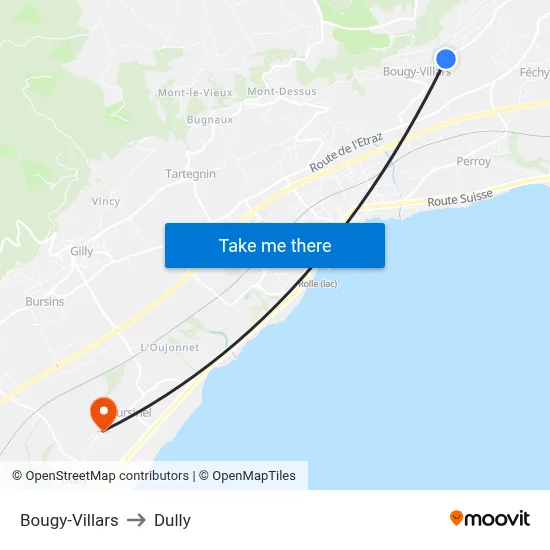 Bougy-Villars to Dully map