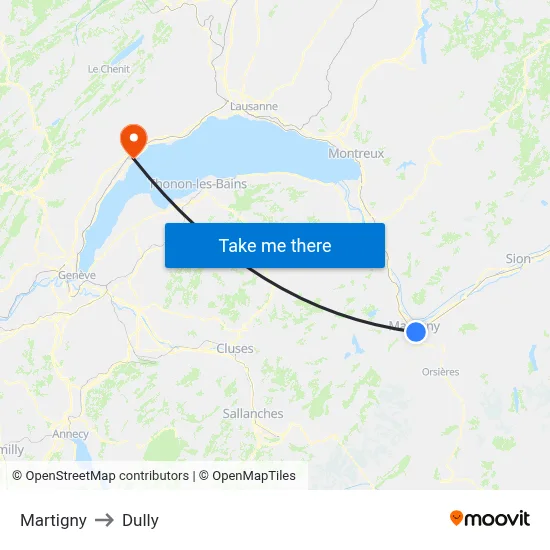 Martigny to Dully map