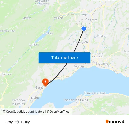 Orny to Dully map