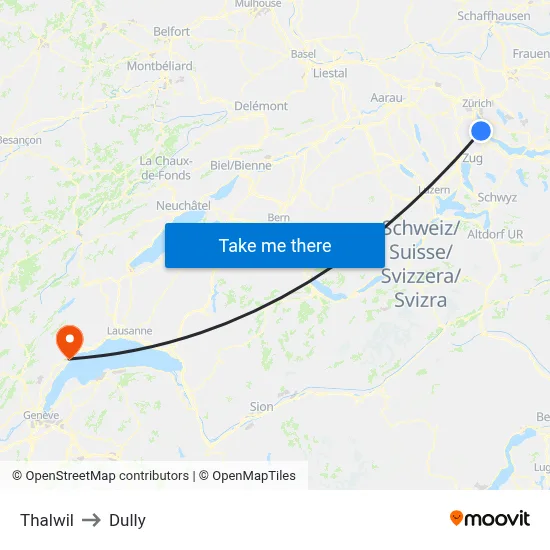 Thalwil to Dully map