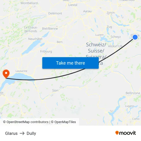 Glarus to Dully map