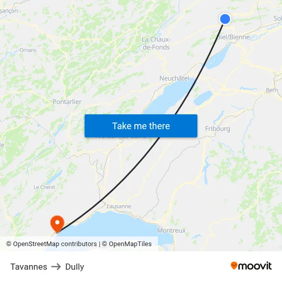 Tavannes to Dully map