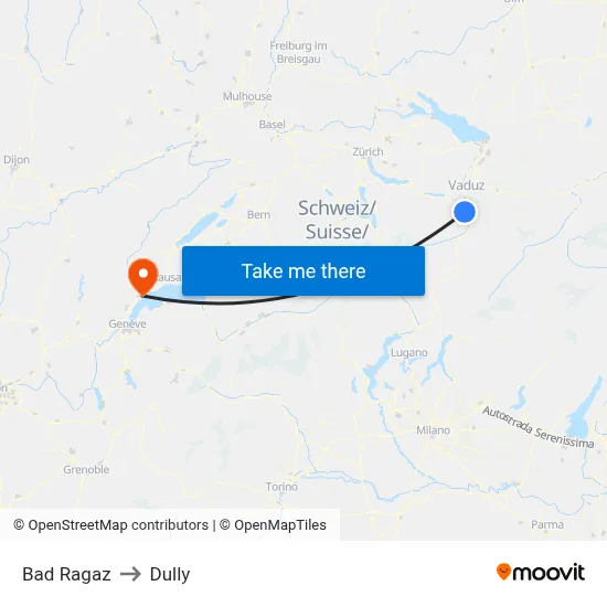 Bad Ragaz to Dully map