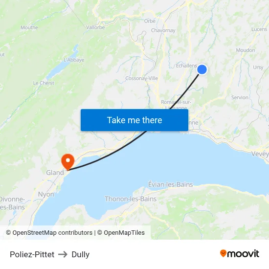 Poliez-Pittet to Dully map
