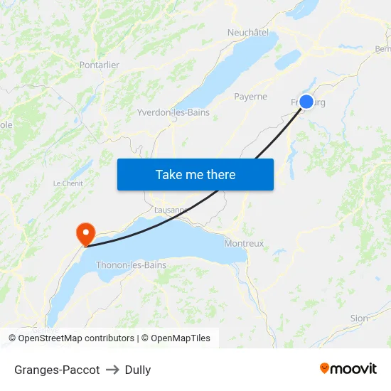 Granges-Paccot to Dully map