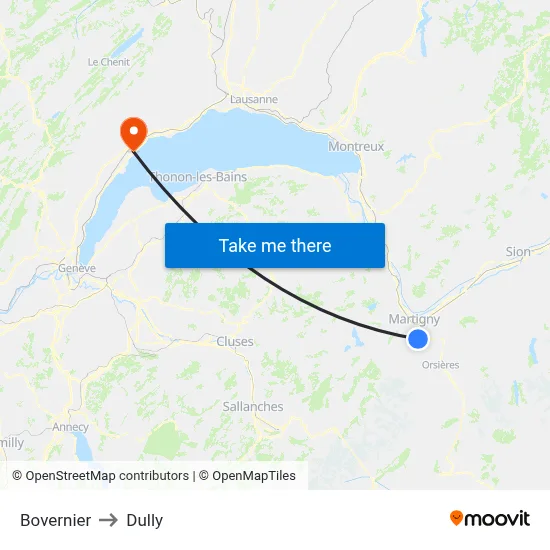 Bovernier to Dully map