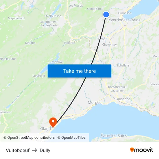 Vuiteboeuf to Dully map