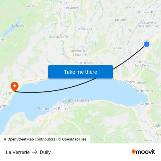 La Verrerie to Dully map