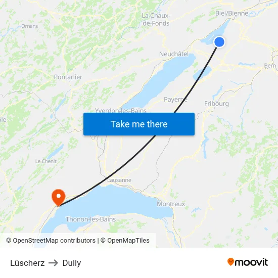 Lüscherz to Dully map