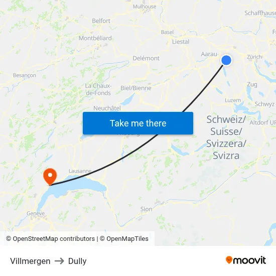Villmergen to Dully map
