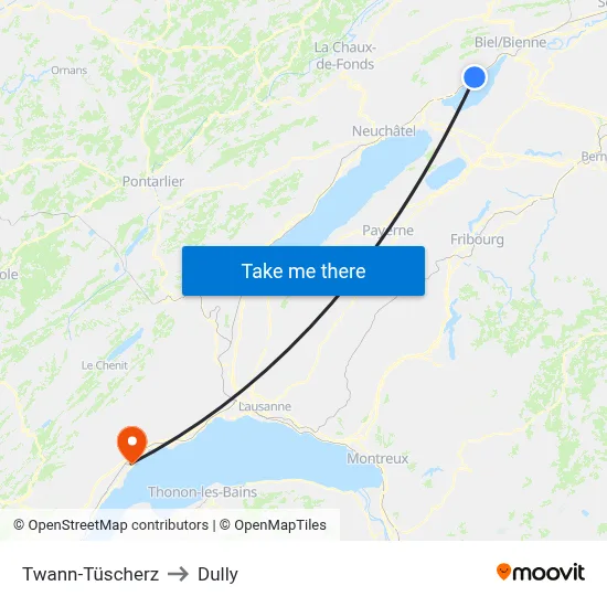 Twann-Tüscherz to Dully map