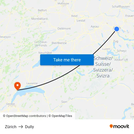 Zürich to Dully map