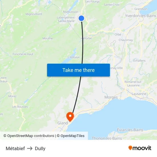 Métabief to Dully map