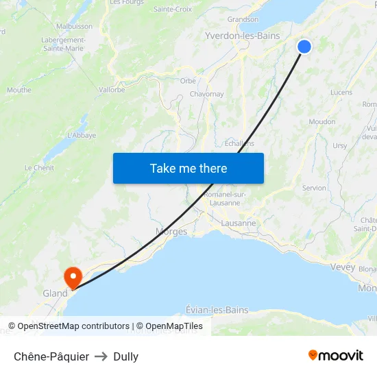 Chêne-Pâquier to Dully map