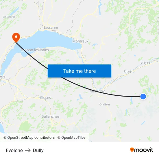 Evolène to Dully map