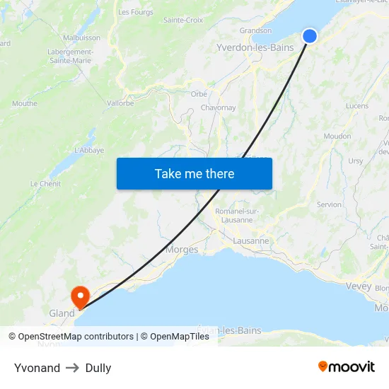Yvonand to Dully map