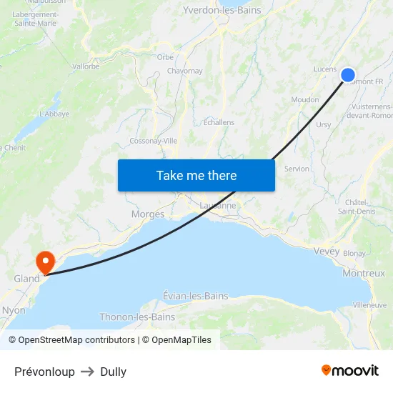 Prévonloup to Dully map