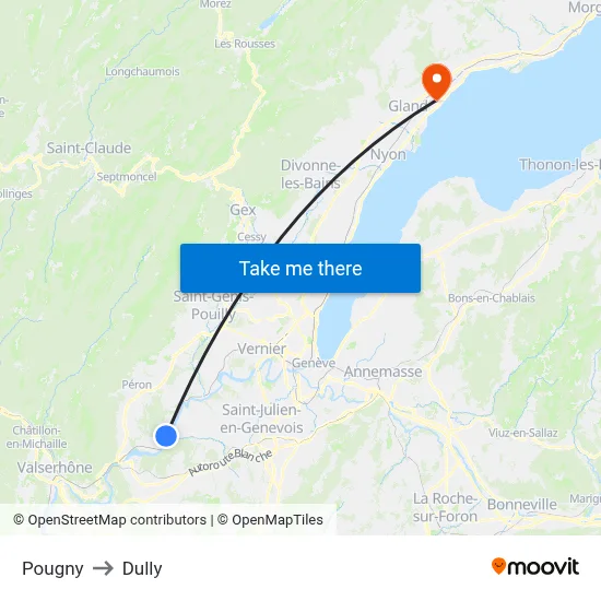 Pougny to Dully map