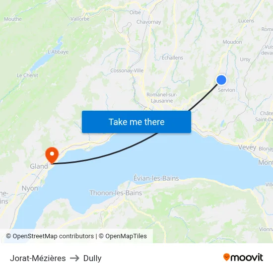 Jorat-Mézières to Dully map
