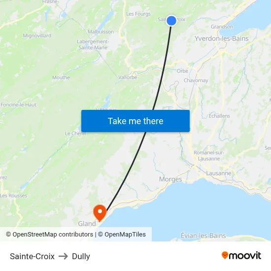 Sainte-Croix to Dully map
