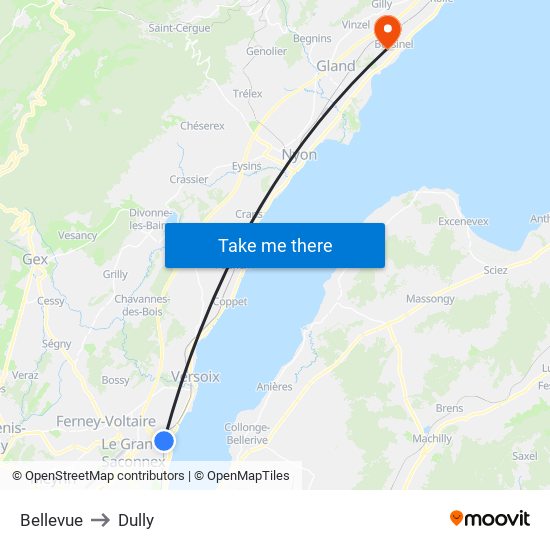 Bellevue to Dully map