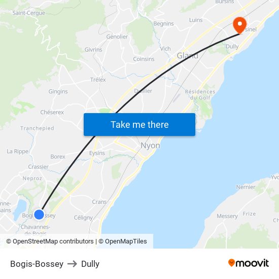 Bogis-Bossey to Dully map