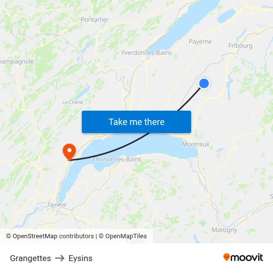 Grangettes to Eysins map