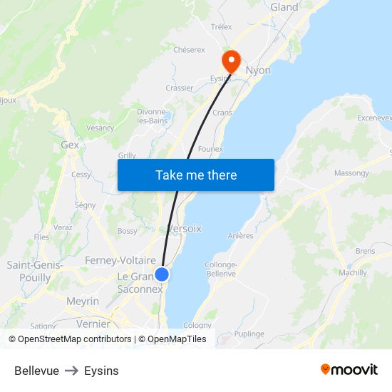 Bellevue to Eysins map