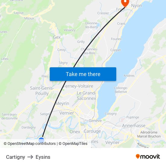 Cartigny to Eysins map