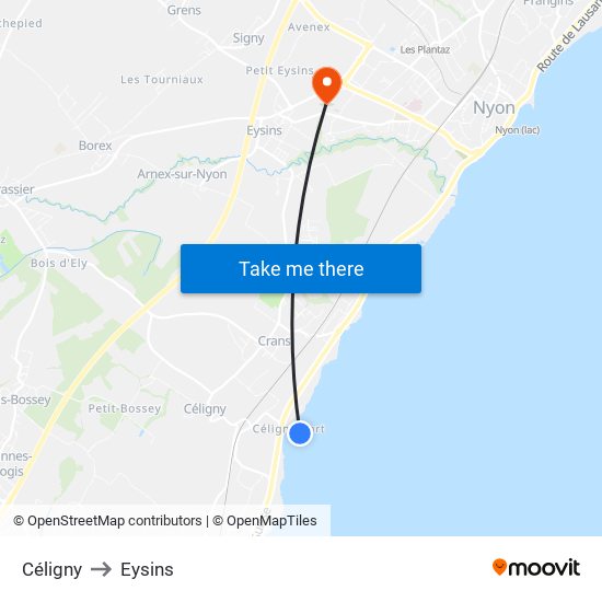 Céligny to Eysins map