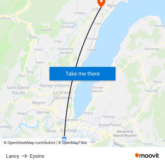 Lancy to Eysins map