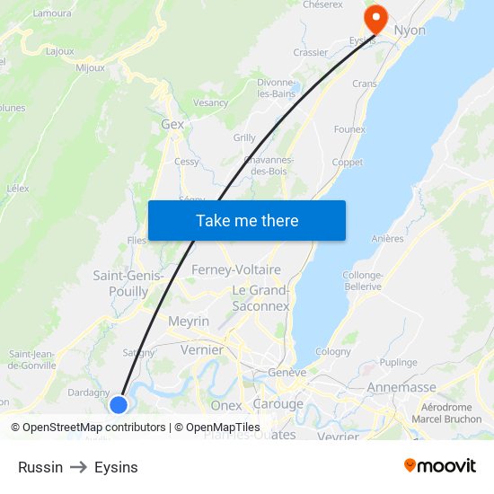 Russin to Eysins map