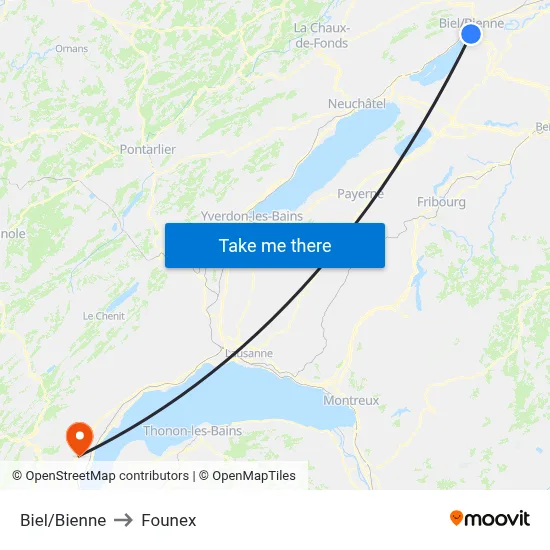 Biel/Bienne to Founex map