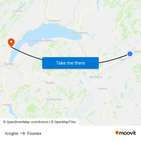 Icogne to Founex map
