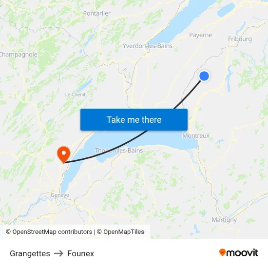 Grangettes to Founex map