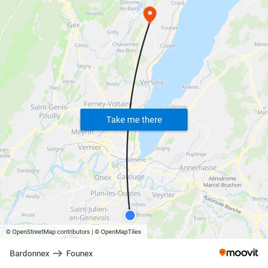 Bardonnex to Founex map