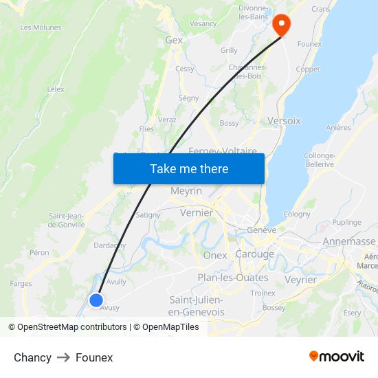 Chancy to Founex map