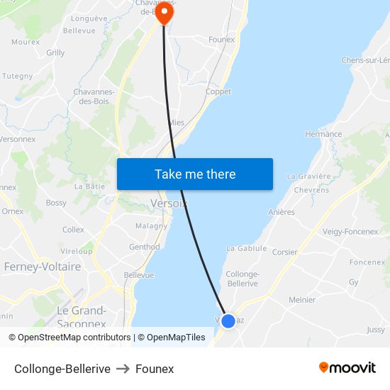 Collonge-Bellerive to Founex map