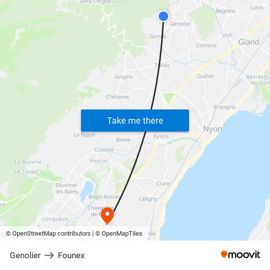 Genolier to Founex map