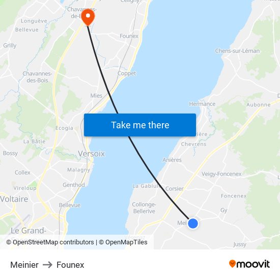 Meinier to Founex map