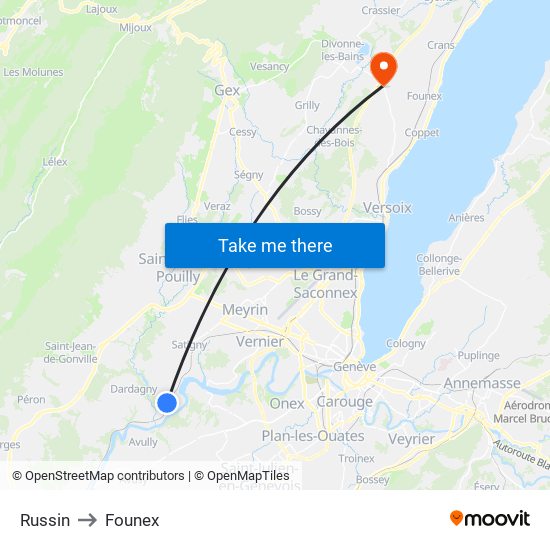 Russin to Founex map