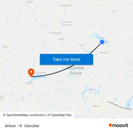 Arbon to Genolier map