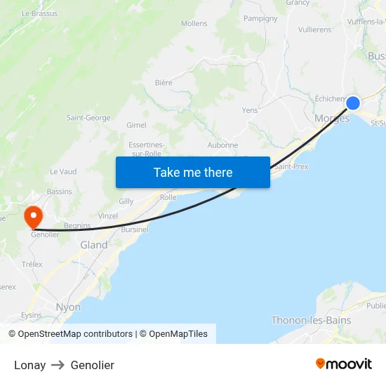 Lonay to Genolier map
