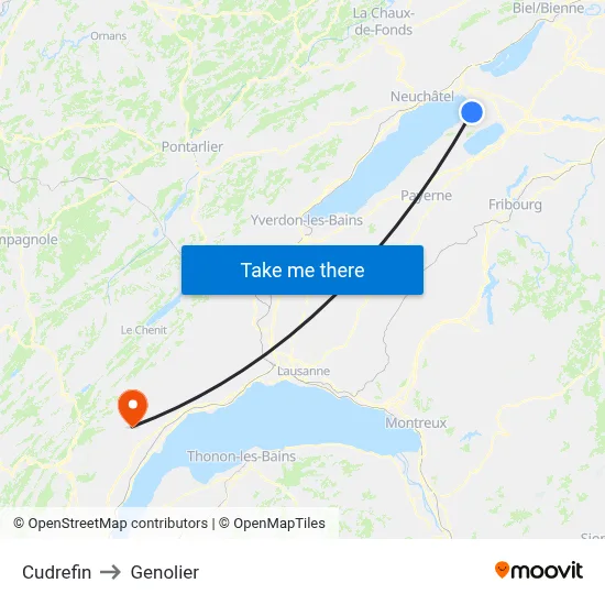 Cudrefin to Genolier map