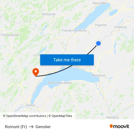 Romont (Fr) to Genolier map