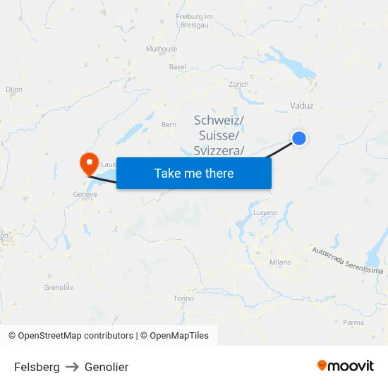 Felsberg to Genolier map